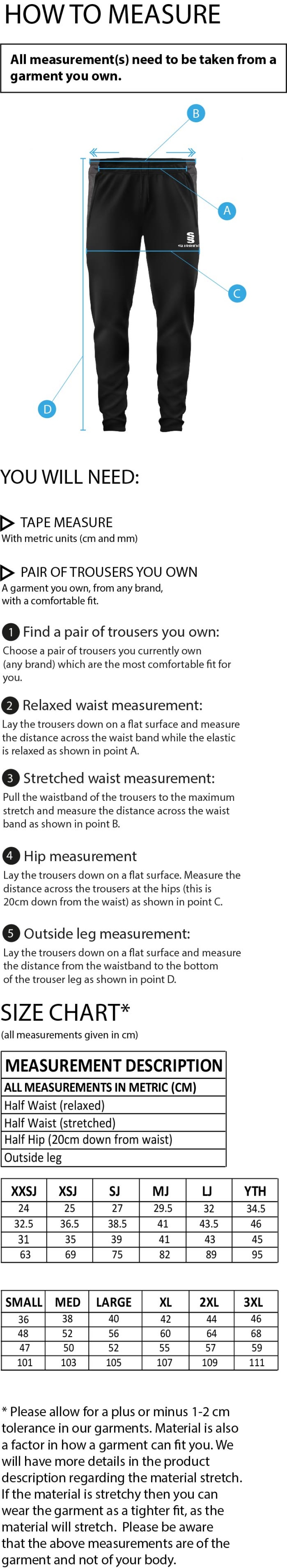 Carlisle Hockey Club Dual Skinny Pant - Size Guide