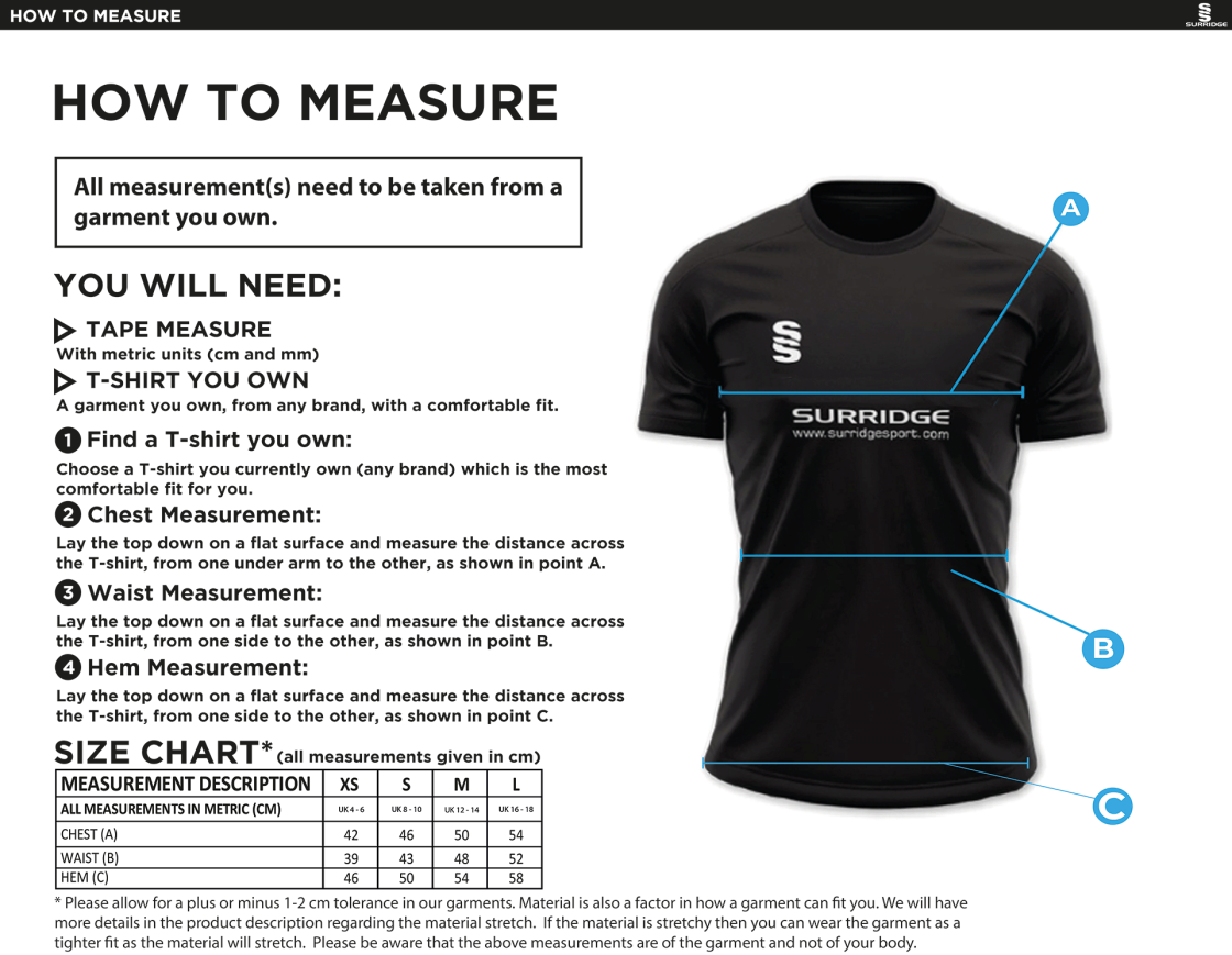 Carlisle Hockey Club Women's Dual Games Shirt - Size Guide