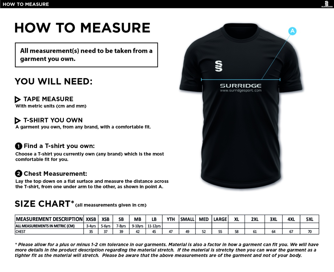 Carlisle Hockey Club Dual Training Shirt - Size Guide