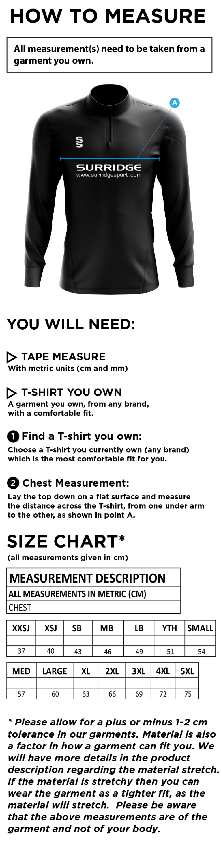 Carlisle Hockey Club Dual Mid-layer - Size Guide