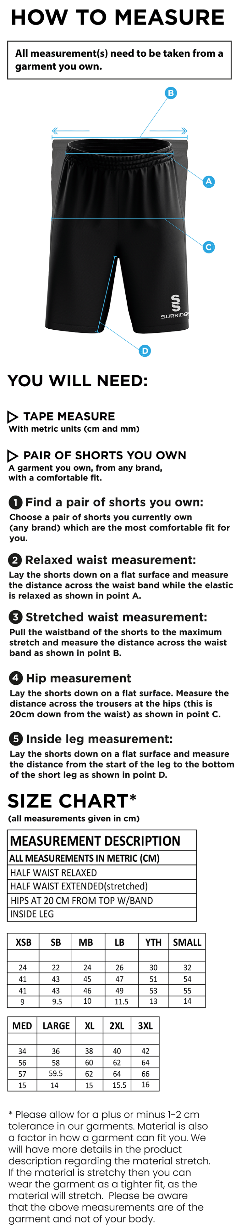 Carlisle Hockey Club Shorts - Size Guide